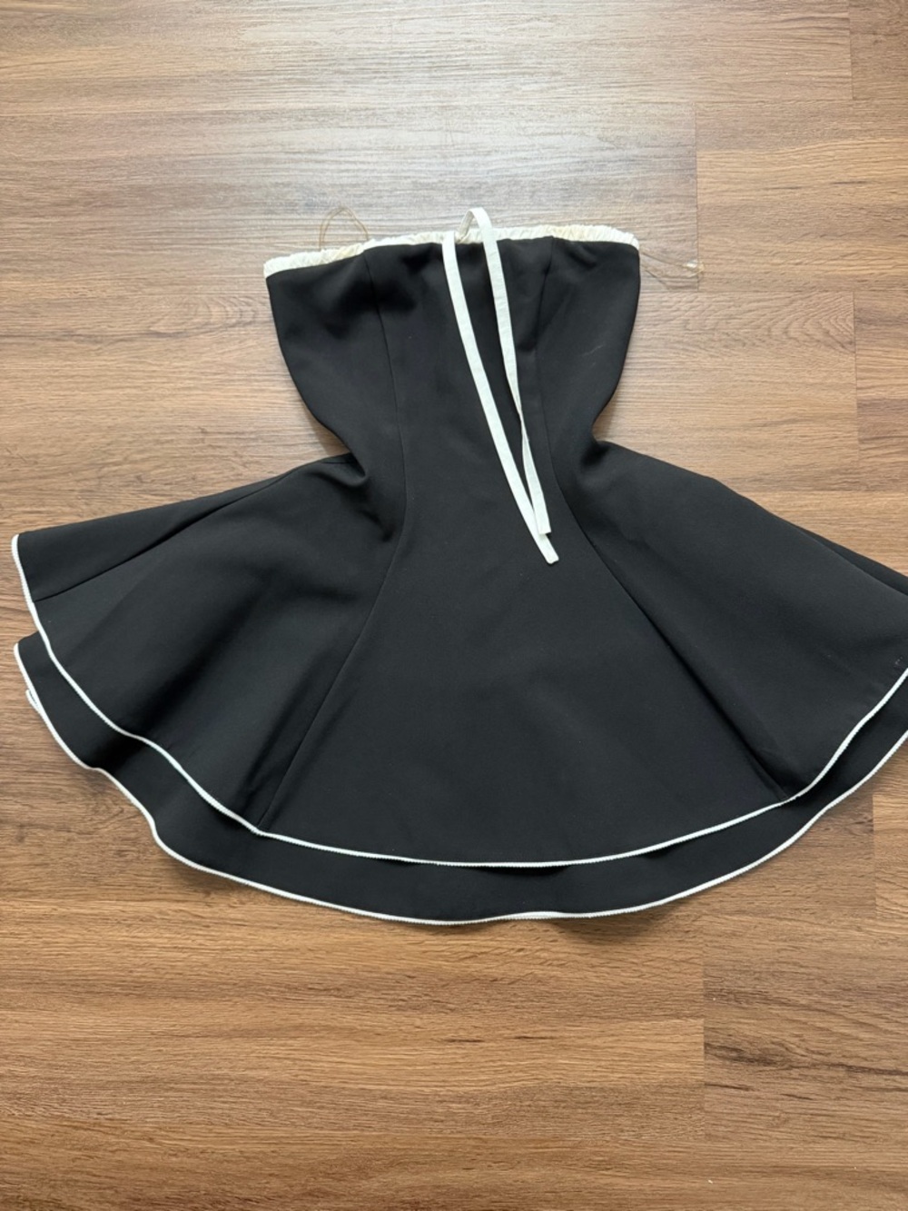 Girls' Black Strapless Fit-and-Flare Dress with White Trim